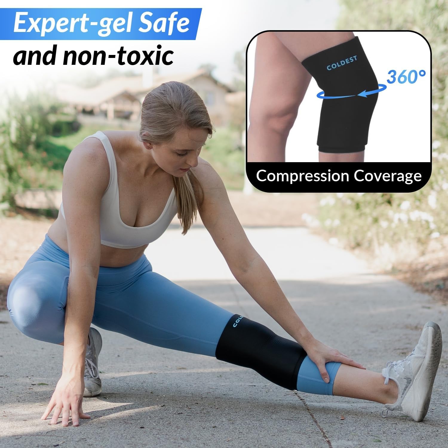 Coldest Knee Ice Pack 360 - Knee Pain Relief Compression, Reusable Gel Ice Wrap for Leg Injuries, Swelling, Knee Replacement Surgery, Cold Compress Therapy for Arthritis, Meniscus Tear and ACL (Small)
