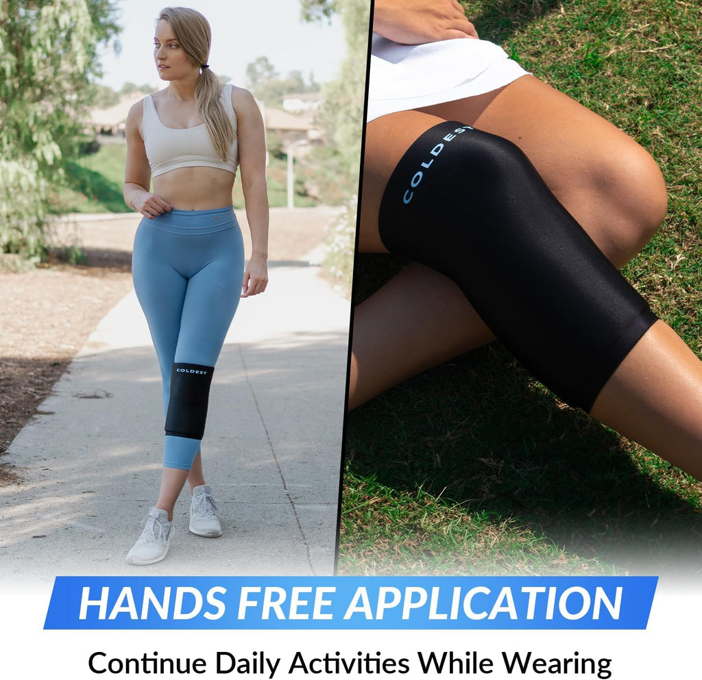 Coldest Knee Ice Pack 360 - Knee Pain Relief Compression, Reusable Gel Ice Wrap for Leg Injuries, Swelling, Knee Replacement Surgery, Cold Compress Therapy for Arthritis, Meniscus Tear and ACL (Small)
